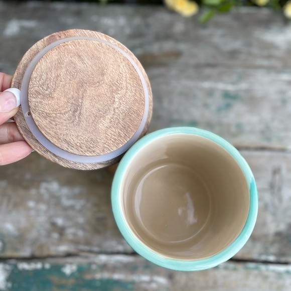 Kitchen Artisan Ceramic Canister Wood Lid Poshmark